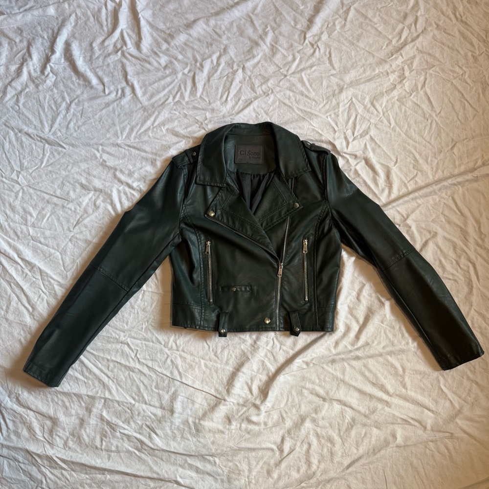 CI SONO Green Leather Jacket Moto Style